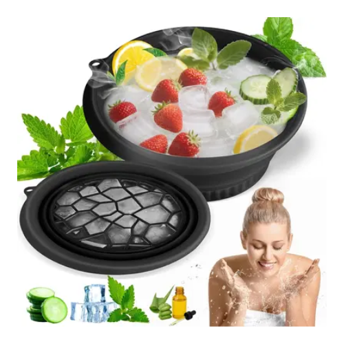KeywordsFacebowlwithcoolingtrayCollapsiblesiliconefacialbathbowlColdplungebasinportableReusablefacialspabowlTravelfacialicebathbowlHomespaskincaretoolBlacksiliconecol